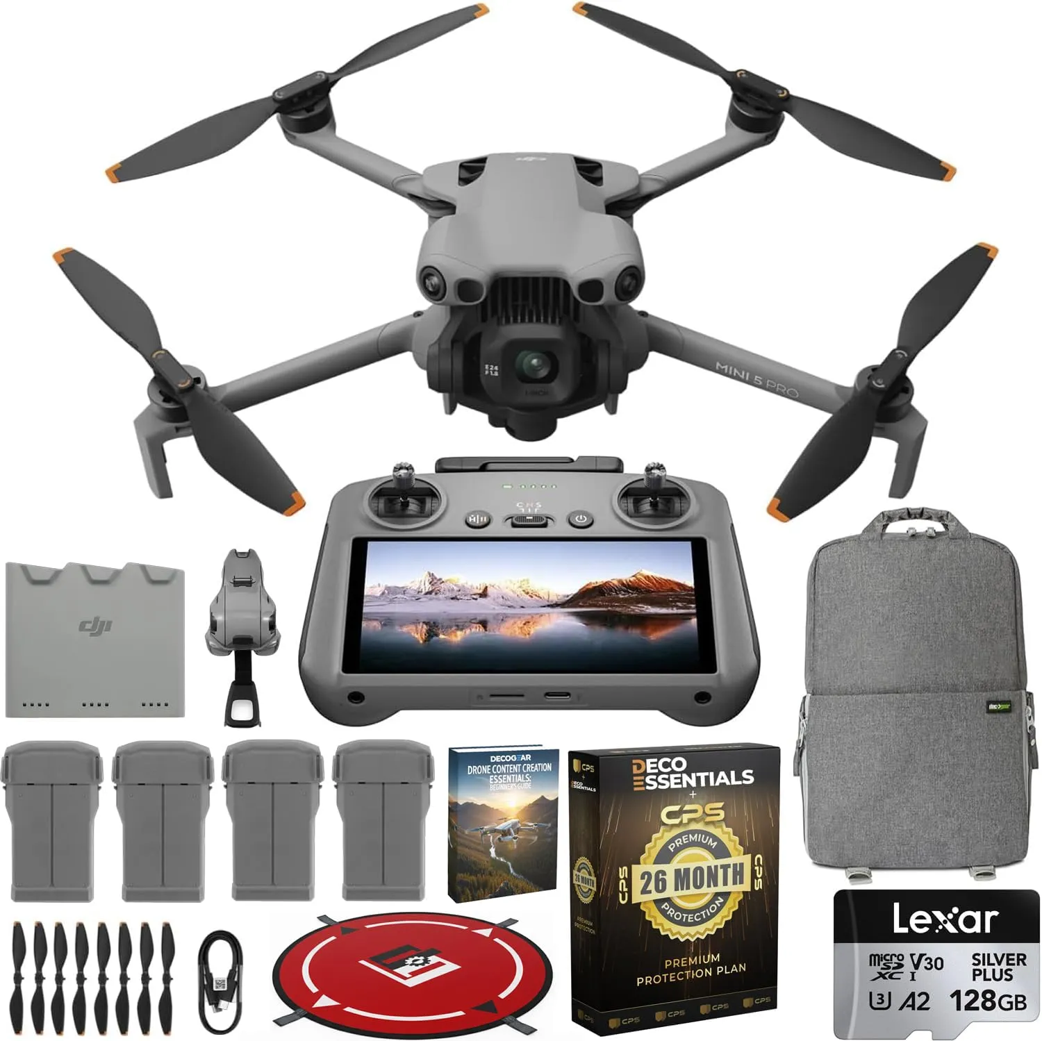DJI Mini 5 Pro Fly More Combo Camera Drone with RC 2 + ND Filter Kit (ND8/16/32/64), 4-Battery Bundle, 1-Inch 50MP, 4K/120fps, 128GB Card, Charging Hub, Backpack, Landing Pad + 26-Month Protection Plan
